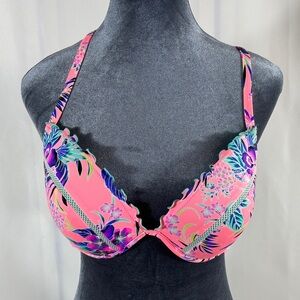 Shade & Shore Coral Tropical Floral Push-Up Bikini Top